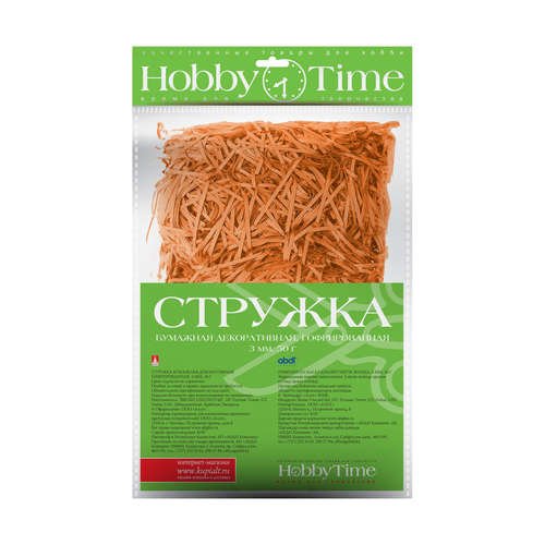 Набор для творчества, HOBBY TIME, Гофрированная, декоративная бумажная стружка 3мм, 50гр., оранжевый 2-512/03