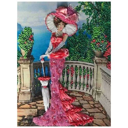 Набор Дама в розовом вышивка лентами 27х38,5 Многоцветница МЛ(н)-3005 27х38,5 Многоцветница МЛ(н)-3005