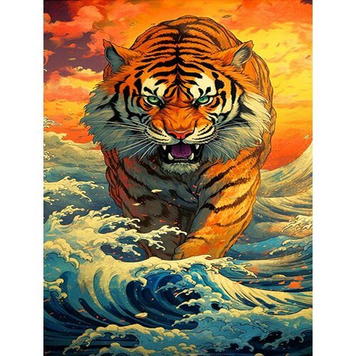 Алмазная мозаика. Картина стразами на подрамнике (размер 40х50 см, полная выкладка, круглые стразы) Тигр