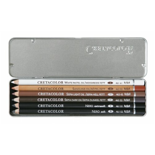 Набор масляных художественных карандашей Cretacolor 'OIL PENCILS' 6 шт, металлическая коробка