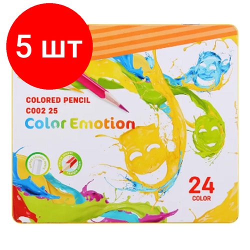 Комплект 5 наб, Карандаши цветные Deli EC00225 Color Emotion липа 24цв/наб. мет. кор
