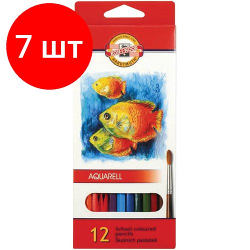 Комплект 7 наб, Карандаши акварельные цветные KOH-I-NOOR FISH 12цв/наб, 3716012004KSRU
