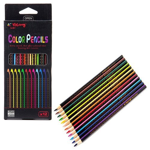 Цветные карандаши деревян. 12 цв трехгранные, заточенные, картонная упаковка, европодвес, YL815062-12