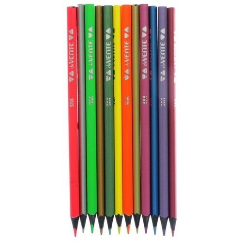 DeVENTE Карандаши 12 цветов для рисования на черной бумаге, deVENTE Cosmo. Trio (4 неоновый + 8 металлик), 3М, диаметр грифеля 3 мм, трёхгранные, в картонной коробке