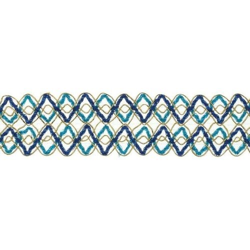 Страна Карнавалия Тесьма «Зигзаг», ширина 3,5 см, в рулоне 25 м, сине-голубо-золотая