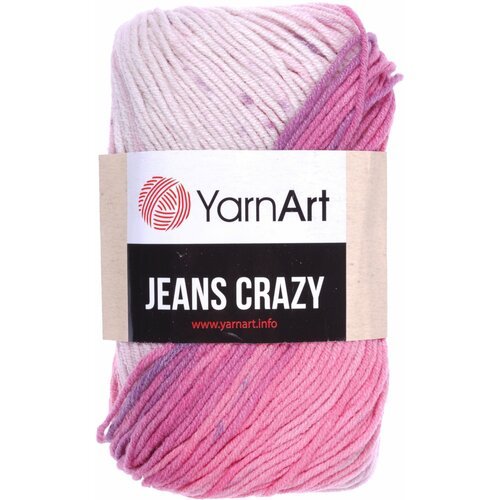 Пряжа YarnArt Jeans CRAZY белый-розовый-сиреневый батик (8206), 55%хлопок/45%акрил, 160м, 50г, 1шт