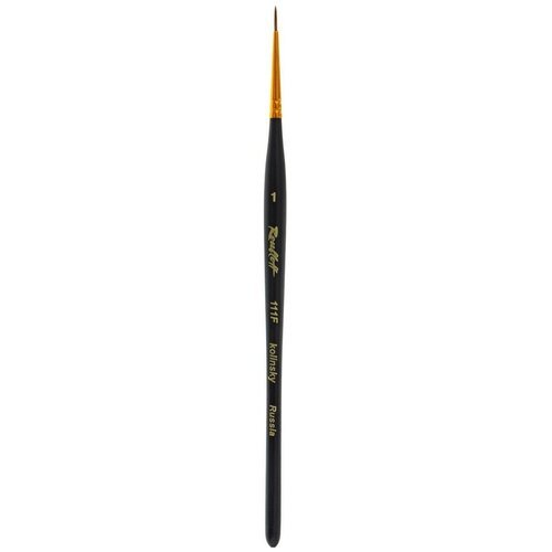 Кисть Roubloff Колонок серия 111F № 1 ручка короткая фигурная черная матовая/ желтая обойма