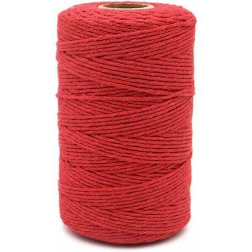 Шпагат хлопковый Kraftcom, 2мм х 100м (2шт), цвет - красный / шпагат для вязания, веревка для плетения ковриков ковриков корзин сумок панно, шнур для макраме