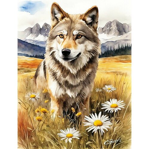 Алмазная мозаика. Картина стразами на подрамнике (размер 40х50 см, полная выкладка, круглые стразы) Волк