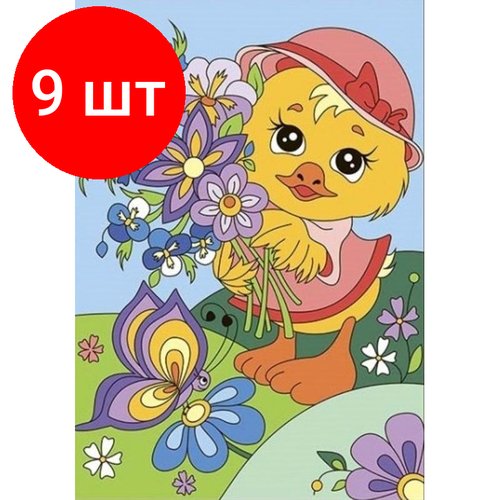 Комплект 9 наб, Картина по номерам для малышей Милая уточка, Ркн-040