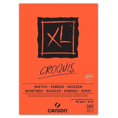 Бумага для графики Canson Альбом для графики CANSON XL Croquis, Слоновая кость, 90г/м2, 21х29.7см, Легкое зерно, склейка 100 листов