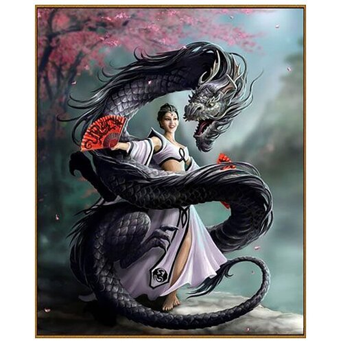 Алмазная мозаика «Девушка с драконом», 51 цвет
