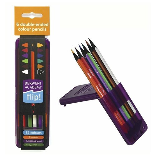 Набор Derwent двухсторонних цветных карандашей 'Academy Flip' в пенале-подставке/6 шт/12 цв.