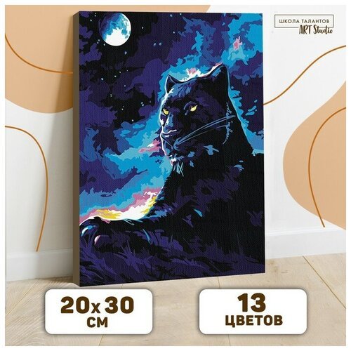 Картина по номерам на холсте с подрамником «Пантера в ночи» 20х30 см