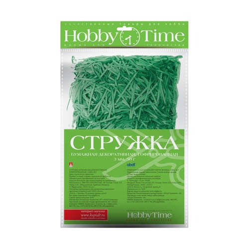 Набор для творчества, HOBBY TIME, Гофрированная, декоративная бумажная стружка 3мм, 50гр., зеленый 2-512/06