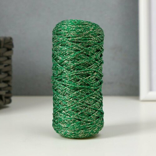 Шнур для вязания 100% полиэфир с люрексом 1 мм цилиндр, 75±10гр, 200м, 25- зеленый+золото