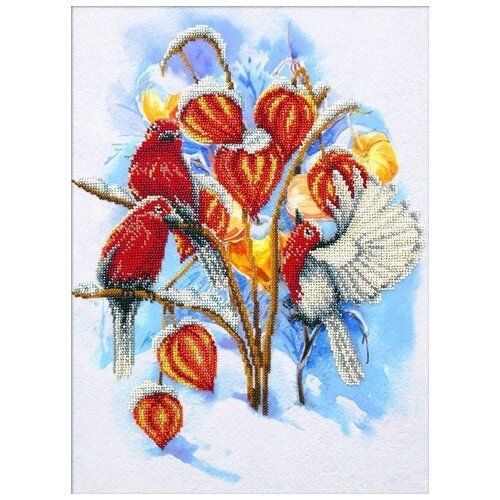 Паутинка Набор для вышивания бисером Физалис в снегу (Б1475), разноцветный, 1 шт., 28 х 21 см