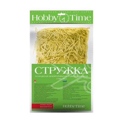 Набор для творчества, HOBBY TIME, Гофрированная, декоративная бумажная стружка 3мм, 50гр., ярко-желтый 2-512/04