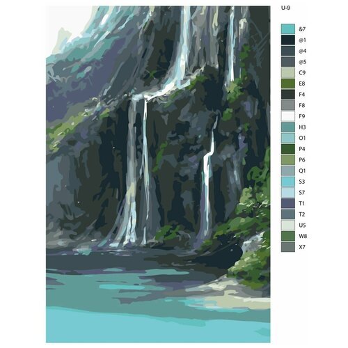 Картина по номерам U-9 'Водопад у берюзового озера', 70x110 см