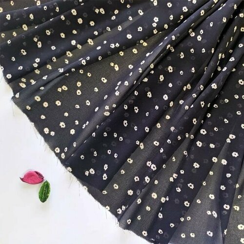 Ткань плательно-блузочная креп-шифон для шитья блузки, юбки, платья, цвет черный с мелкими цветочками, 1 м х 150 см
