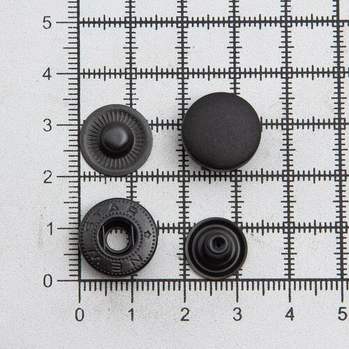 Кнопка Альфа (S-образная) 15мм шляпка пластик + ответные части металл (~72шт) NEW STAR (322 черный + ответные части оксид)
