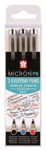 Ручки капиллярные 03цв Pigma Micron PN 0.4мм-0.5мм черный, синий, красный, Sakura