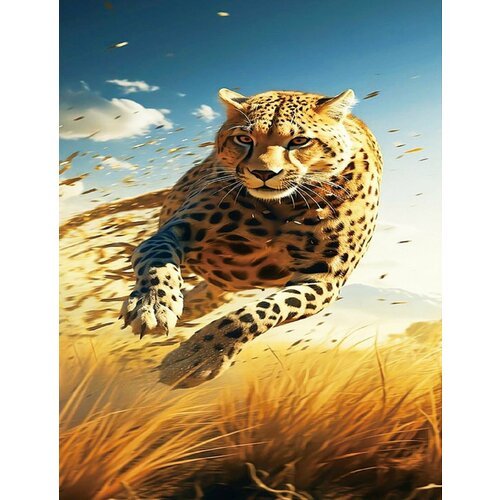 Алмазная мозаика. Картина стразами на подрамнике (размер 40х50 см, полная выкладка, круглые стразы) Леопард