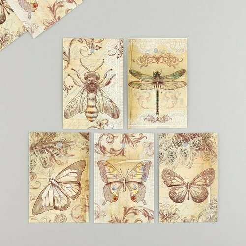 Бирка картон Винтажная бабочка набор 10 шт (5 видов) 4х6 см
