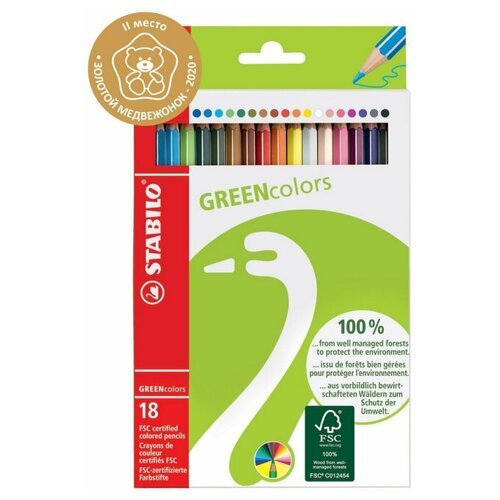 STABILO Цветные карандаши GREEN colors 18 цветов (6019/2-18), 18 шт.