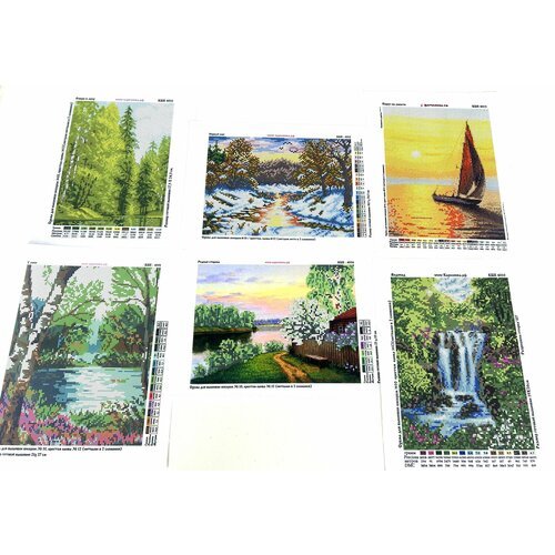 Комплект 6 схем-рисунков на ткани 'Пейзажи' 19х24 см