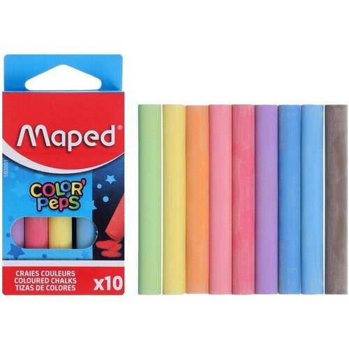 Мелки цветные Maped Color Peps, в наборе 10 штук, круглые, специальная формула 'без грязи'