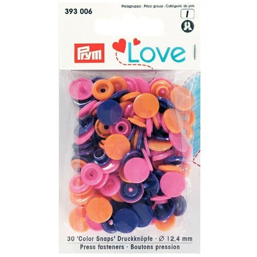 Кнопки Prym Кнопки непришивные Love - Color Snaps (3930**) 12 мм, 30 шт., оранжевый/ярко-розовый/фиолетовый