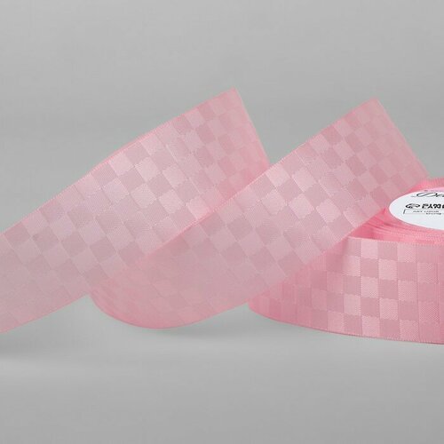 Лента декоративная «Квадраты», 25 мм × 9,1 ± 0,5 м, цвет розовый(2 шт.)