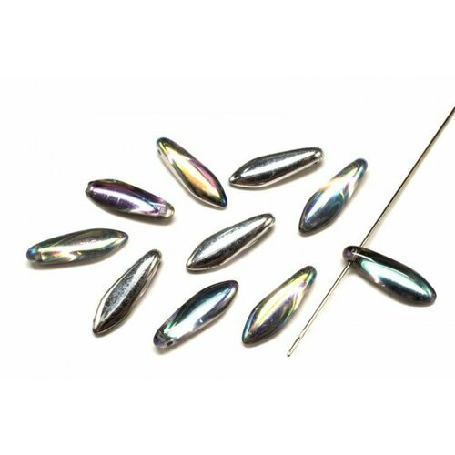 Бусины Dagger beads 16х5мм, отверстие 0,8мм, цвет 00030/98530 Crystal/Silver Rainbow, 736-085, 10шт