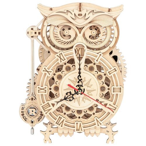 Деревянный механический конструктор Robotime часы-сова Owl Clock