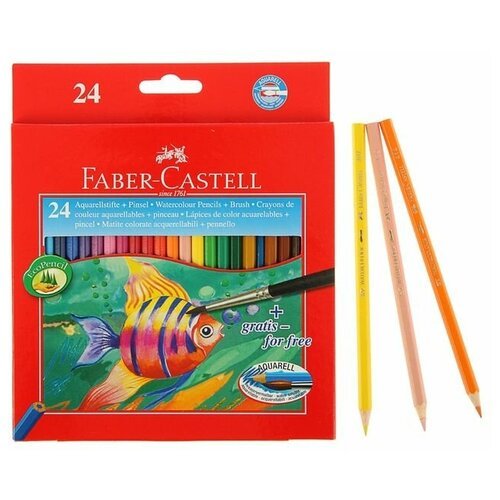 FABER-CASTELL Карандаши акварельные 24 цвета Faber-Castell 1144, шестигранный корпус с кисточкой