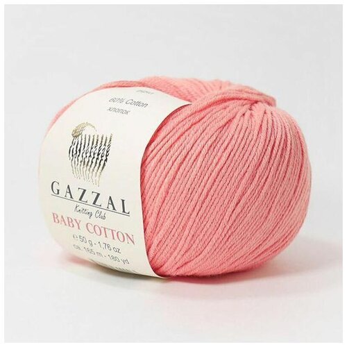 Пряжа Gazzal Baby Cotton (Газзал Беби Коттон) - 5 мотков Розовый коралл (3435) 60% хлопок, 40% акрил 165м/50г