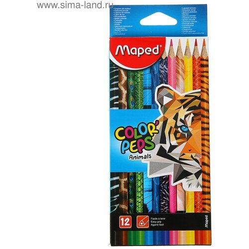 Карандаши трёхгранные 12 цветов, Maped Color Peps Animals