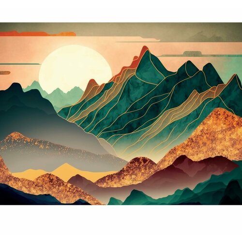 Картина по номерам с подрамником и поталью 'Закат в горах', 30 х 40 см