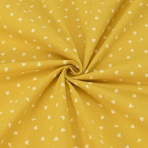 Ткань для шитья хлопок, 1 Метр ткани, Фланель плательная 175 гр/м2, Для пеленок новорожденным, Отрез - 150х500, Белые сердечки на желтом