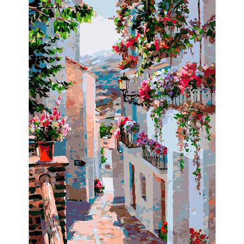 Картина по номерам Белоснежка 'Испания. Бубион' / Раскраска / Холст на подрамнике 30х40 см. / Европейский пейзаж / Город
