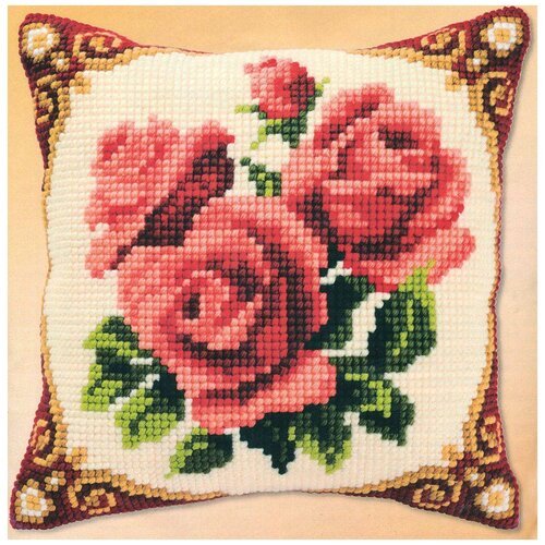 Набор для вышивания Подушка Алые розы 40 х 40 см (PN-0008576)