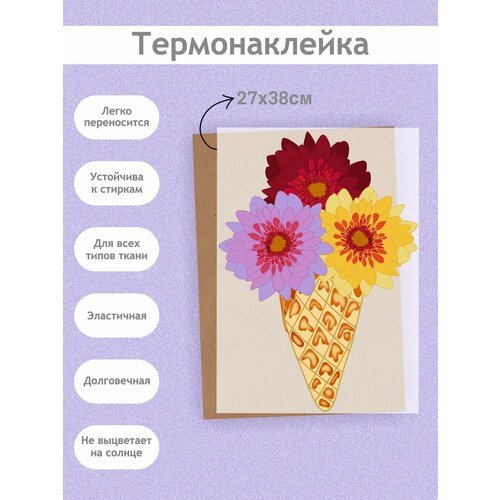 Термонаклейка на Одежду 'Астры мороженое', А3 (27х38см): Рожок, цветы