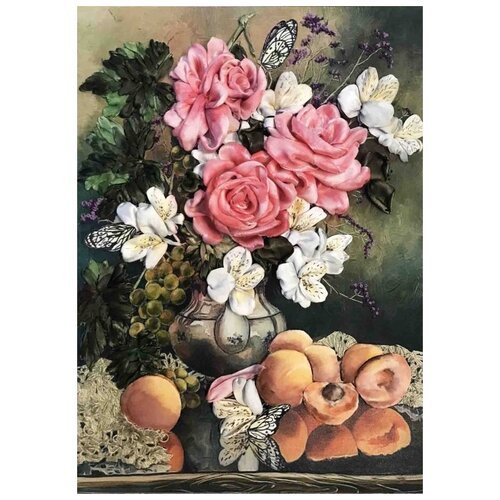 Каролинка Набор для вышивания лентами Розы с фруктами,КЛ(Н)-3015, 35 х 35 см