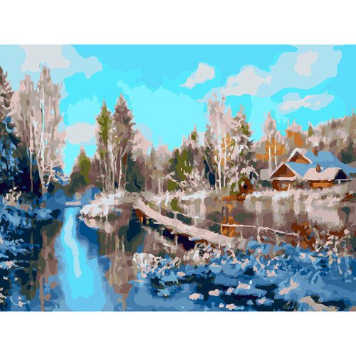 Картина по номерам Белоснежка «Зима на реке» (30х40 см, холст на подрамнике)
