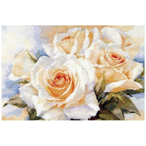 Алиса Набор для вышивания крестиком Белые розы 40 х 27 см (2-32) белый/голубой