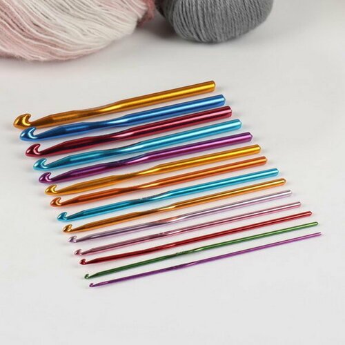Набор крючков для вязания, d = 2-10 мм, 14.5 см, 14 шт, цвет разноцветный