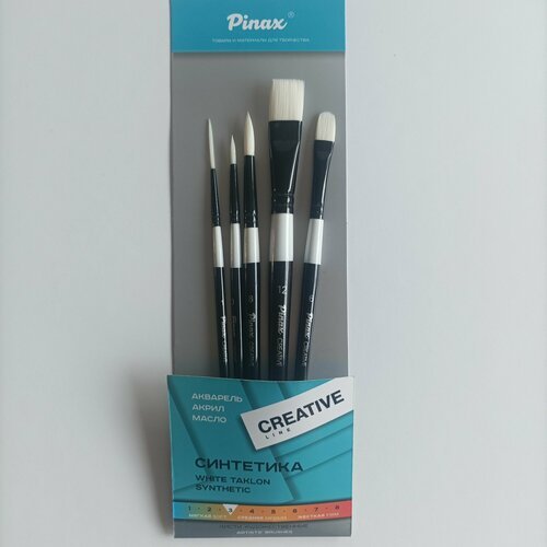 Набор кистей синтетика Creative line 5 шт, бело-черная Pinax