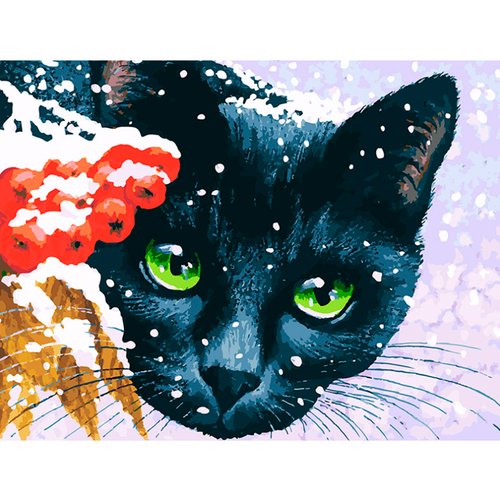 Картина по номерам Белоснежка 'Зимние ягоды' / Раскраска / Холст на подрамнике 30х40 см. / Домашние животные / Кот