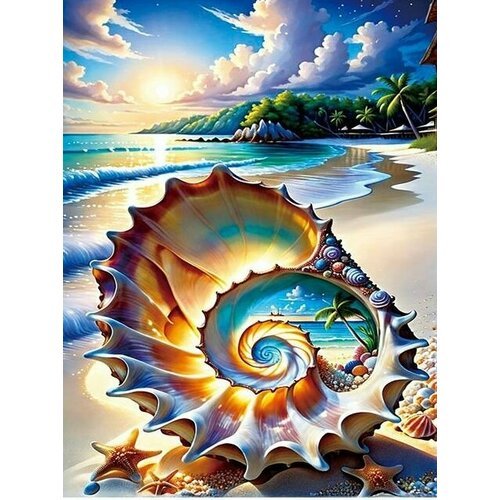 Алмазная мозаика. Картина стразами на подрамнике (размер 40х50 см, полная выкладка, круглые стразы) Море